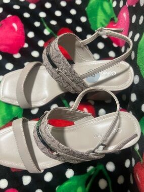 Calvin Klein Taupe Strappy Sandals with Metallic Accent